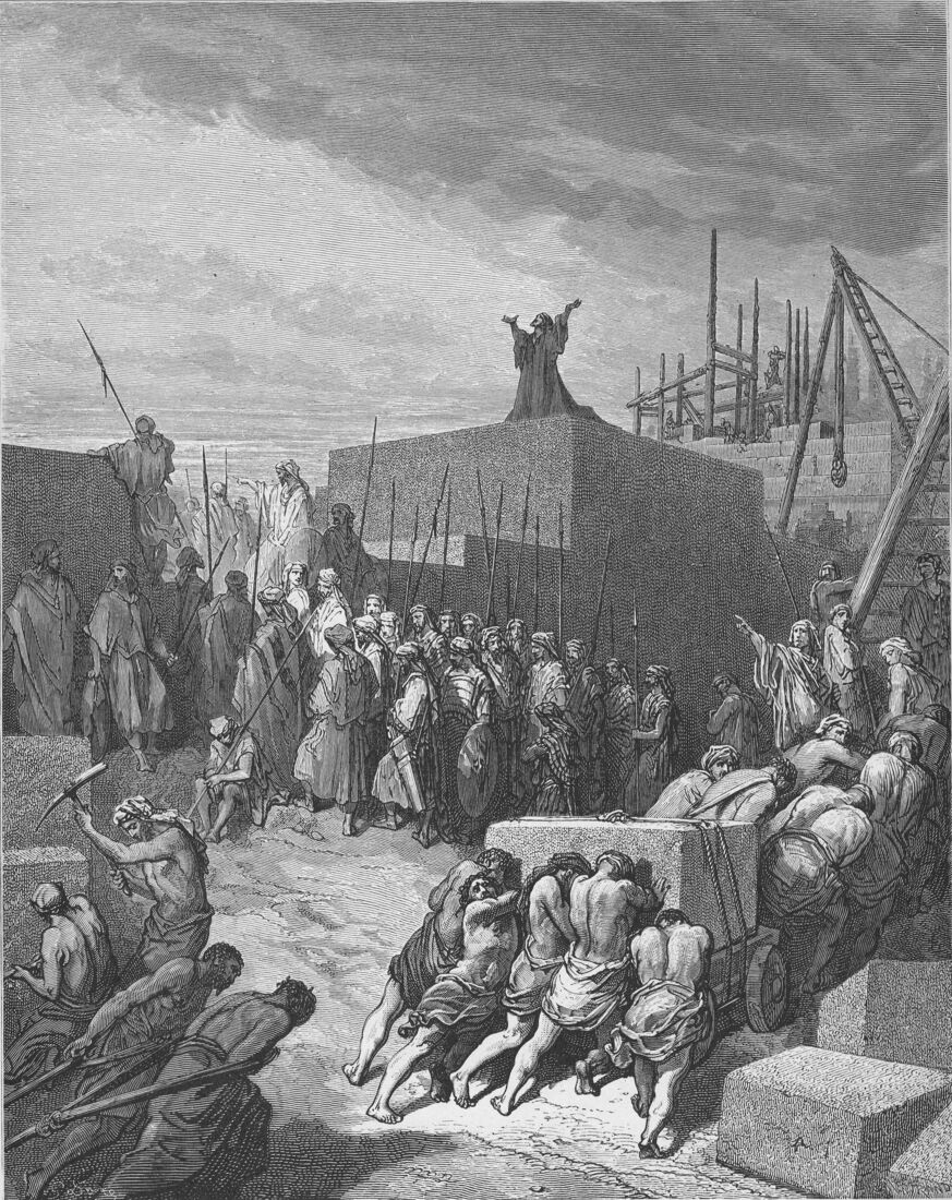 Gustave Doré, "The Rebuilding of the Temple." The returning remnant raises the temple again — but nothing of the former glory remains; the old men who remembered the first temple looked on these walls with tears.