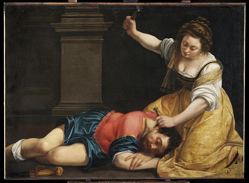 Artemisia Gentileschi, "Jael and Sisera" (1620). The people are saved not by a king or an army but by a woman with a tent peg and a mallet: in the age of the judges God makes a deliverer of anyone at all — only never the mighty of this world.