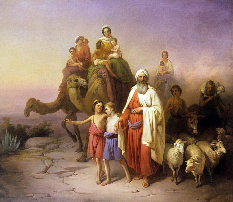 József Molnár, "The Migration of Abraham from Ur" (1850). The caravan sets out into emptiness at the call of a voice heard by no one but the old man at its head — faith as a step taken without a map.